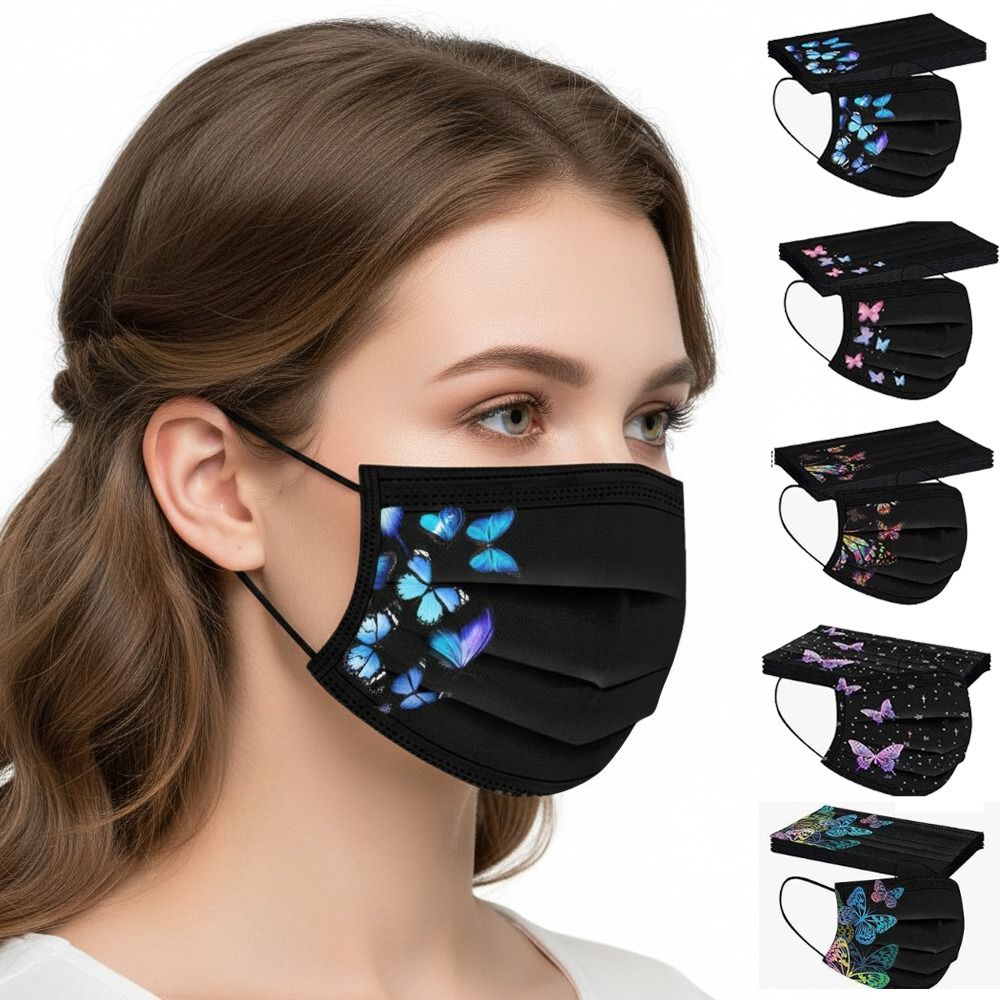 Cloth Face Mask Washable - 10 stuks kleurrijk vlinderprint wegwerp gezichtsmasker